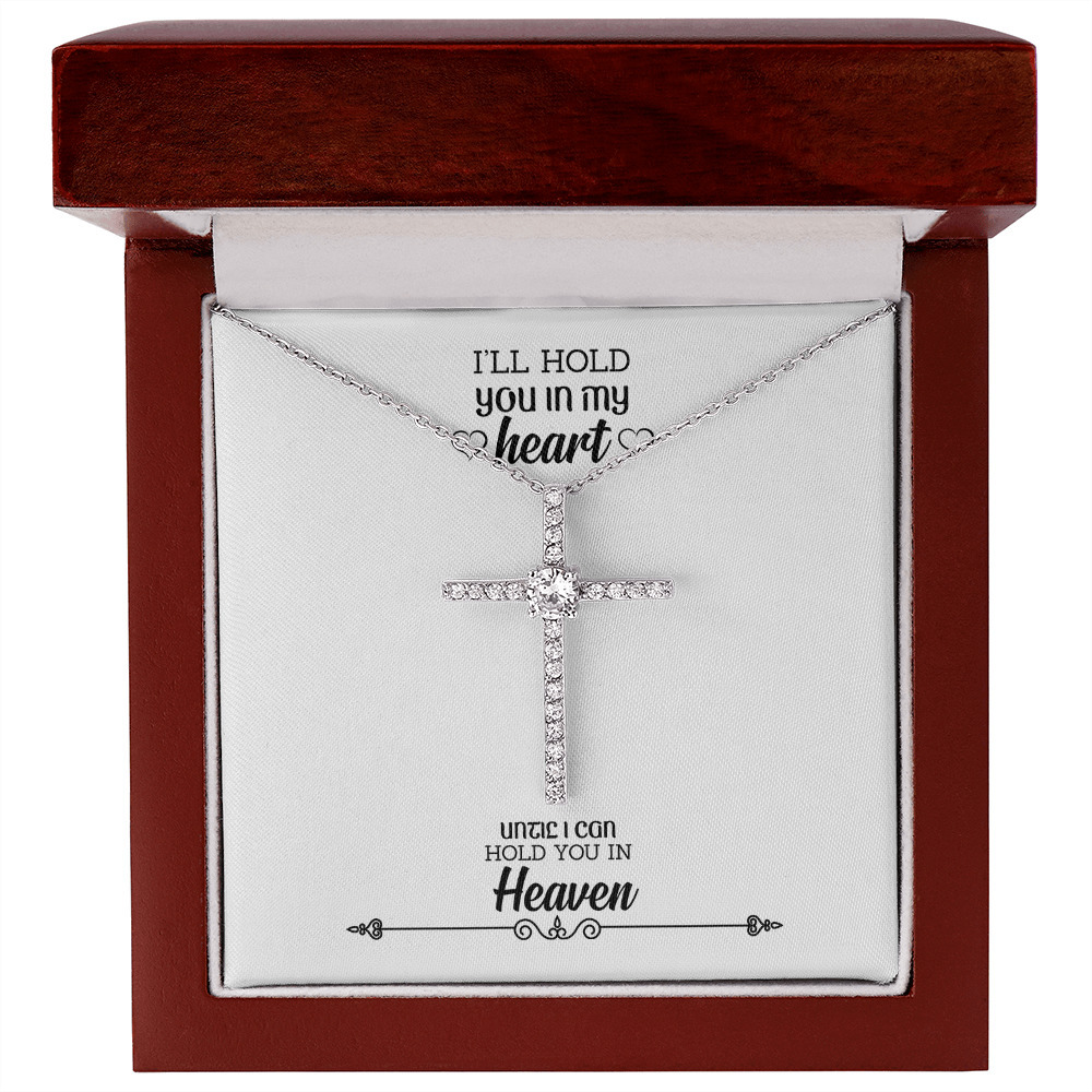 Hold You In My Heart Mom Remembrance Cz Cross Necklace Message Card